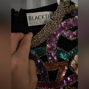 Oleg Cassini Black and Multicolor Sequin Top